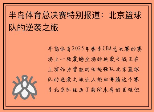 半岛体育总决赛特别报道：北京篮球队的逆袭之旅