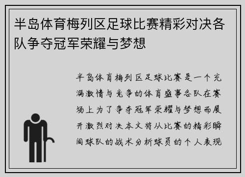 半岛体育梅列区足球比赛精彩对决各队争夺冠军荣耀与梦想
